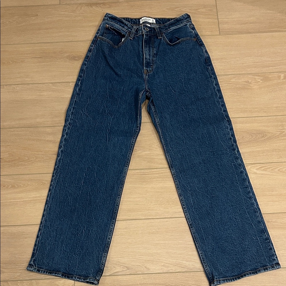 Abercrombie & Fitch Women's Dark Blue Wide Leg Jeans